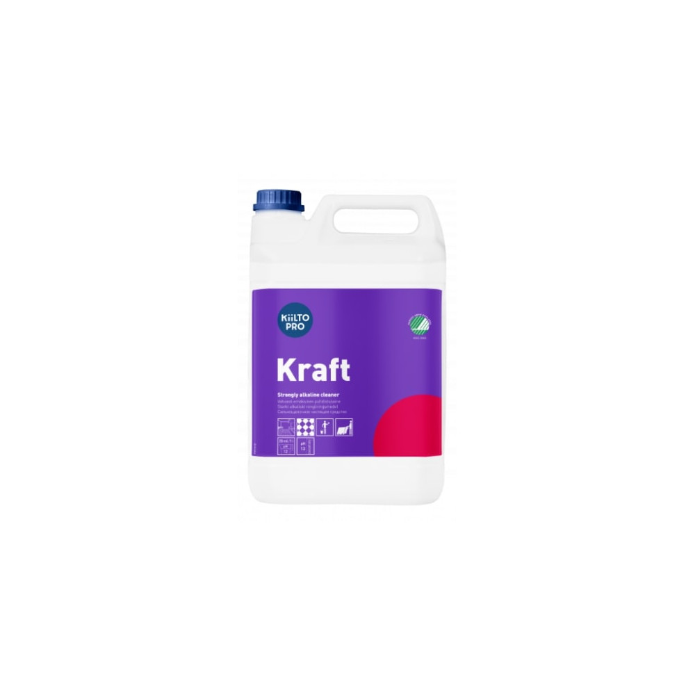 Stipriai šarminis ploviklis (riebalų šalinimo koncentratas) KIILTO Kraft, 5 l-Paviršių valymo