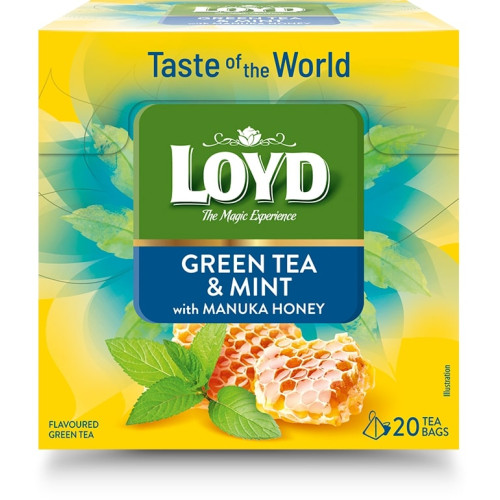 Aromatizuota žalioji arbata LOYD mėtos ir Manuka medaus skonio, 20x1,7g-Žalioji arbata-Arbata