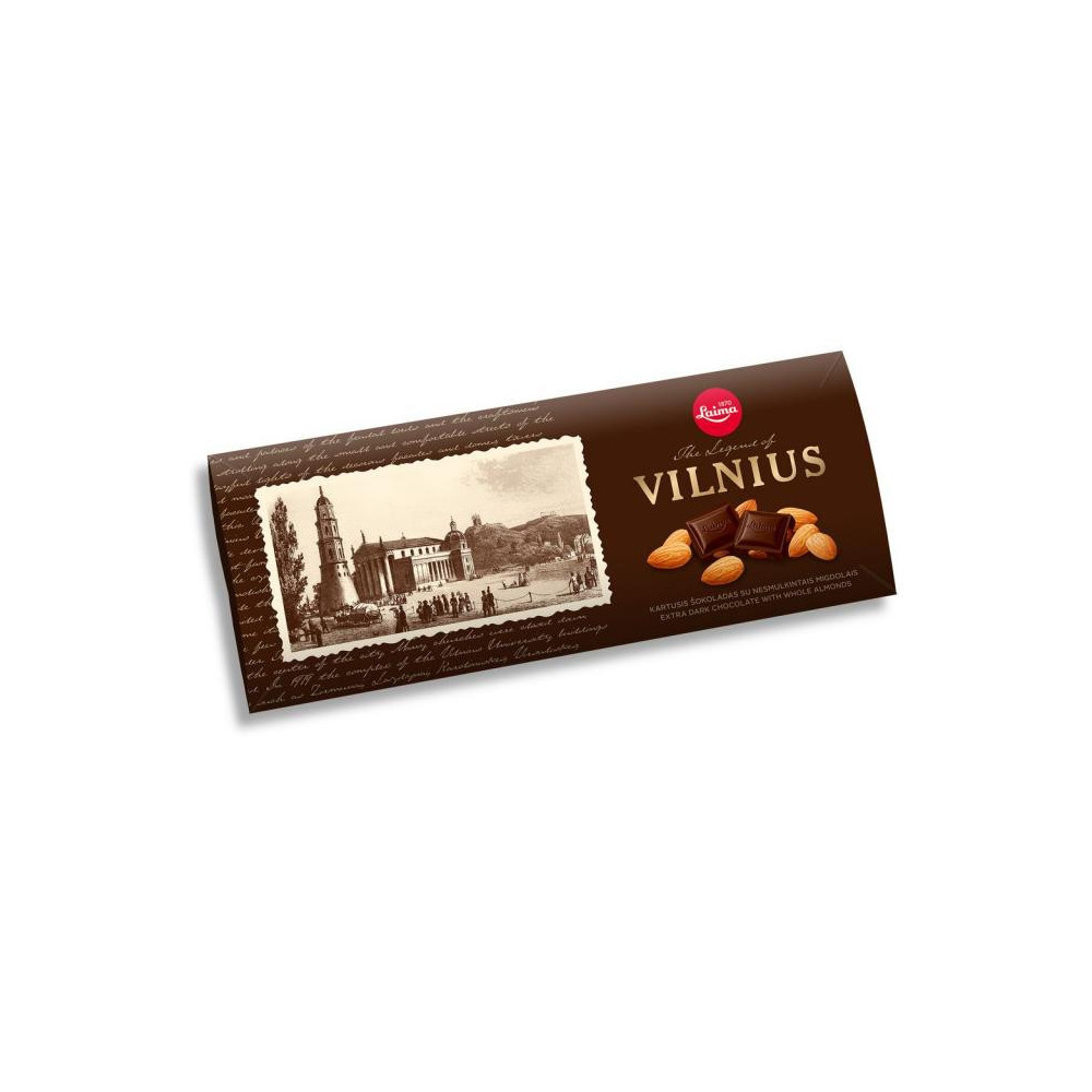 Juodasis šokoladas LAIMA, Vilnius, su migdolais, 190g-Šokoladas-Saldumynai