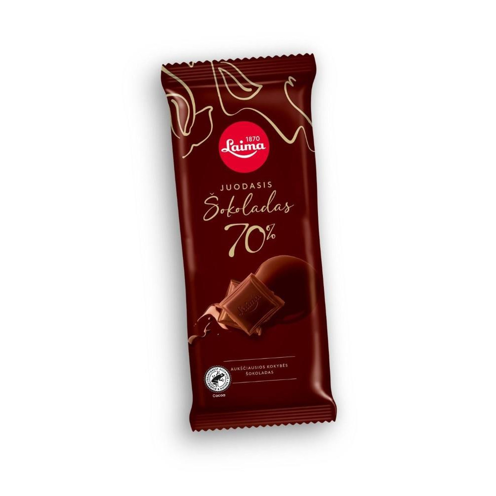 Kartusis šokoladas, LAIMA, 70% 90g-Šokoladas-Saldumynai