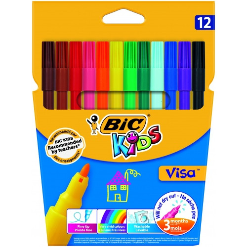 Bic Spalvoti flomasteriai Kids Visa 12 spalvų rinkinys 002758-Flomasteriai-Piešimo priemonės