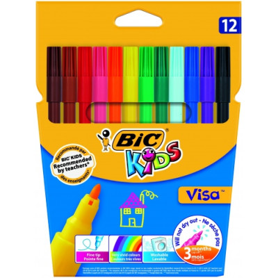 Bic Spalvoti flomasteriai Kids Visa 12 spalvų rinkinys 002758-Flomasteriai-Piešimo priemonės