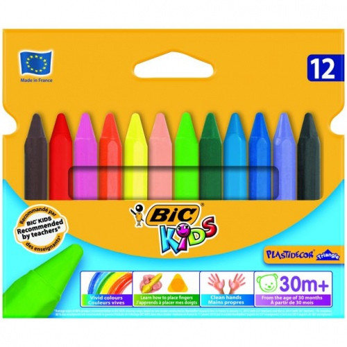 Bic Kreidelės vaškinės Wax Crayons PlastiDecor Triangle 12 spalvų rinkinys