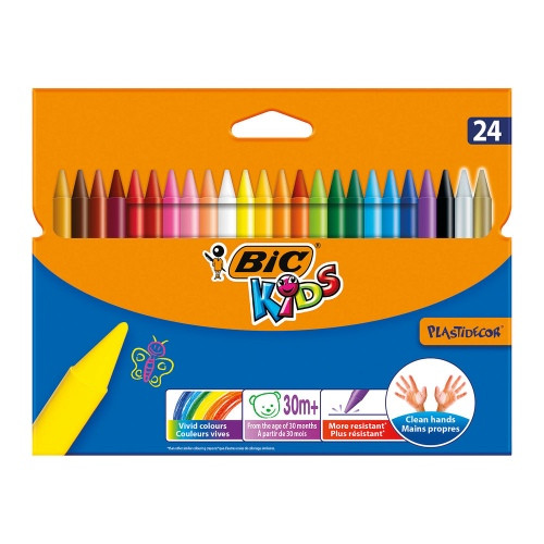 BIC Vaškinės spalvotos kreidelės WAX CRAYON 24 spalvų rinkinys 8297721-Kreida ir