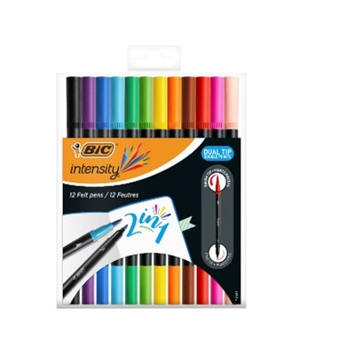 Bic Flomasteriai Intensity Dual Tip, dvipusiai, 12 spalvų rinkinys-Flomasteriai-Piešimo