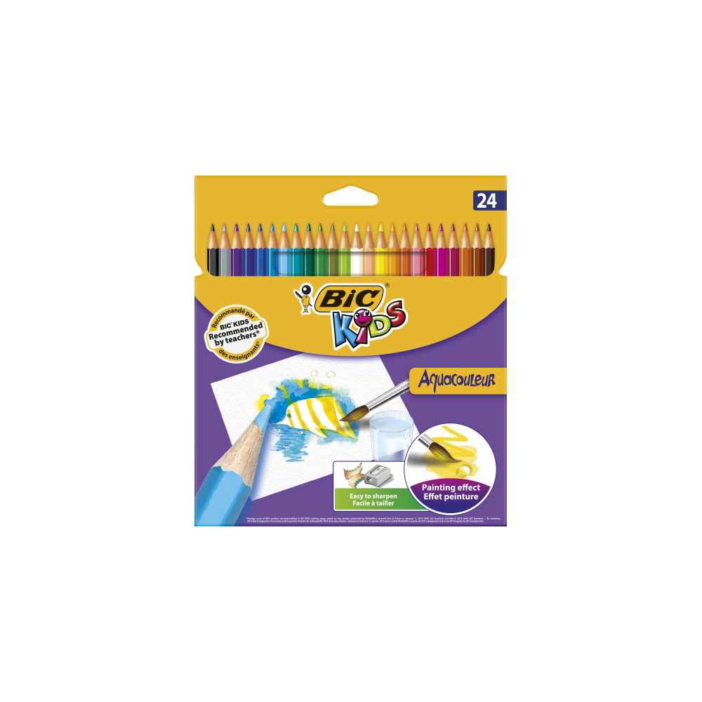 Bic Spalvoti pieštukai Aquacouleur 24 spalvų rinkinys-Spalvoti pieštukai-Piešimo priemonės