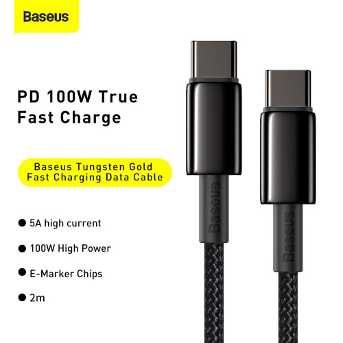 Laidas Baseus Baseus Tungsten Gold Fast Charging Data Cable Type-C to Type-C 100W 2m Black /