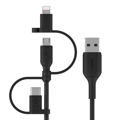 Laidas BELKIN UNIVERSAL CHARGING CABLE (LIGHTNING/MICRO-USB/USBC TO USB-A), 1M, BLACK-Telefonų
