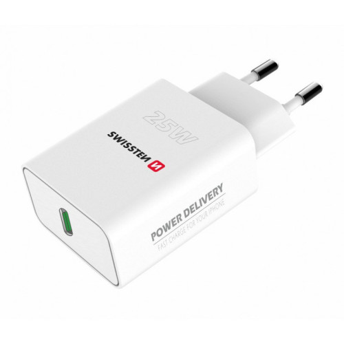 Sieninis kroviklis Swissten Premium 25W Travel Charger USB-C PD 3.0 White-Laidai, kabeliai