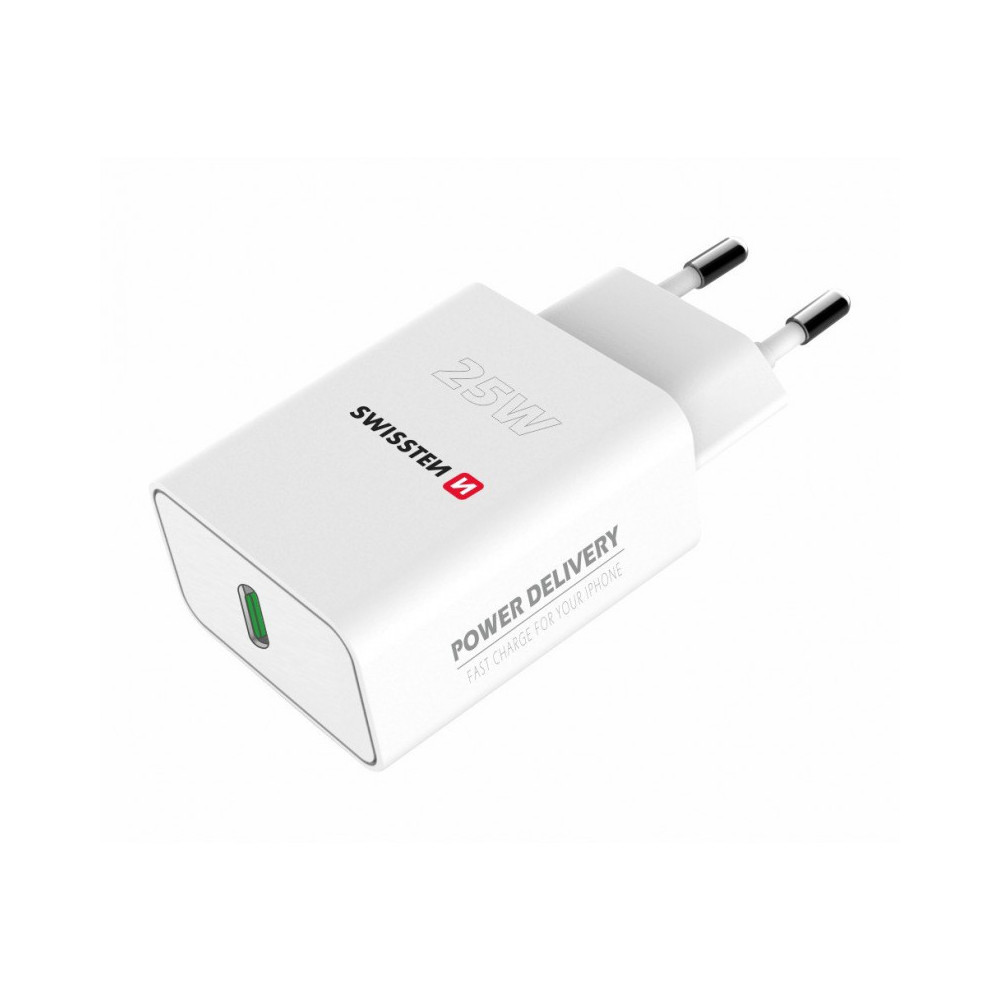 Sieninis kroviklis Swissten Premium 25W Travel Charger USB-C PD 3.0 White-Laidai, kabeliai
