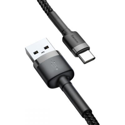 Kabelis USB2.0 A kištukas - USB C kištukas, 2.0m QC3.0 su nailoniniu šarvu Cafule