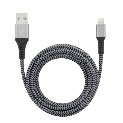 TOTI USB to Lightning 2M Cable (mesh braid with metal tips) non MFI, Spacegrey+ black-Telefonų
