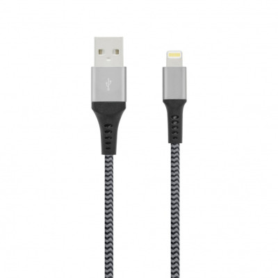 TOTI USB to Lightning 2M Cable (mesh braid with metal tips) non MFI, Spacegrey+ black-Telefonų
