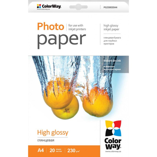 Fotopopierius ColorWay Photo Paper 20 pc. PG230020A4 Glossy, A4, 230 g/m²-Popierius ir