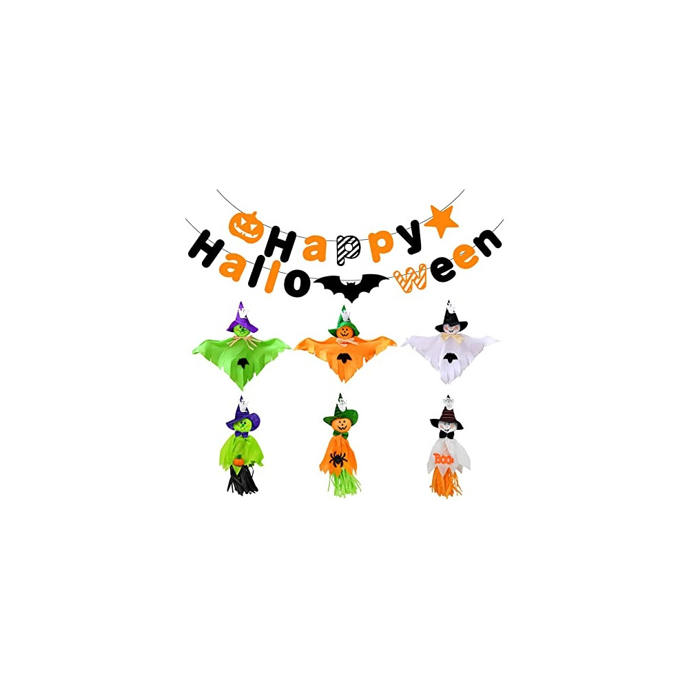 Ecost Qpout Helovino vakarėlio kabantys papuošalai, 6 kabantys vaiduoklio ornamentas ir Happy