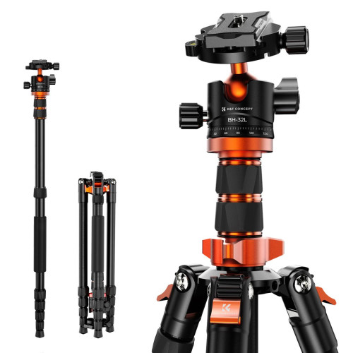 K&F 198cm Aluminum Camera Tripod, 3-section Central Axis with Ball Head