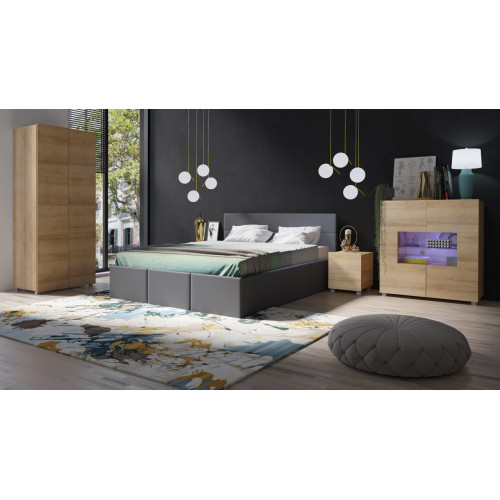 Miegamojo komplektas CALABRIA 13 auksinis ąžuolas + grafitas-Komplektai-Miegamojo baldai