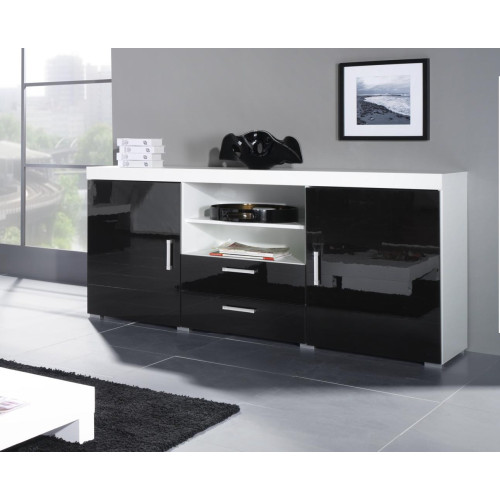 SM5 2D stalčių komoda balta / juoda blizgi SAMBA II-Svetainės baldai-Baldai