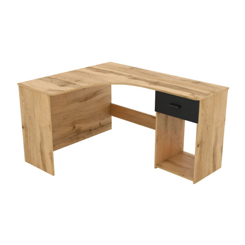Kampinis rašomasis stalas CORNER 03 ąžuolas wotan / juodas oniksas-Vaikų kambario baldai-Baldai