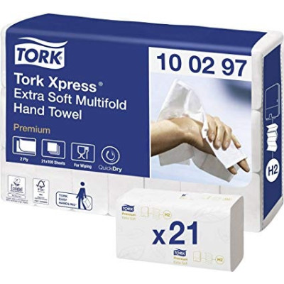 Lapelinis rankšluostinis popierius Tork Premium Extra Soft H2, 2 sl., 100 lap., 34x21.2cm