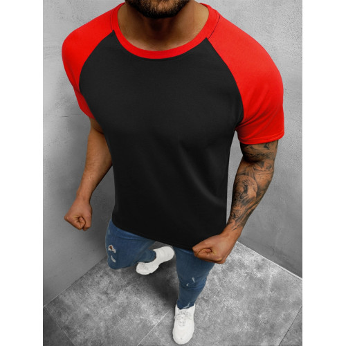 Vyriški juodi-raudoni marškinėliai Dilan-Vienspalviai marškinėliai-Marškinėliai