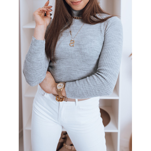 Šviesiai pilkos spalvos megztinis aukštu kaklu Silver-Moteriški megztiniai-Moterims