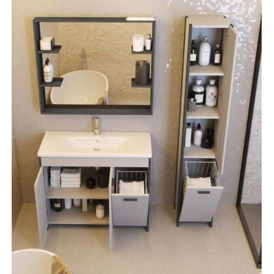Vonios kambario spintelė su praustuvu BROOKLYN BR-90 balta-Vonios baldai su praustuvu