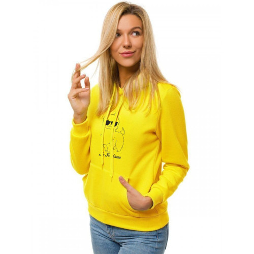 Geltonas moteriškas džemperis su gobtuvu No ProbLlama-Vyriški džemperiai su spauda-Užrašai