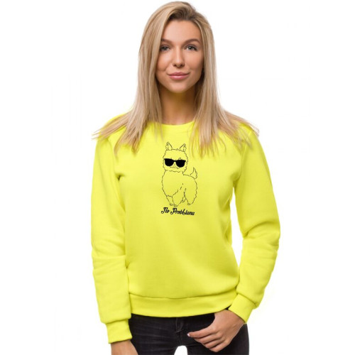 Geltonas moteriškas džemperis be gobtuvo No ProbLama-Vyriški džemperiai su spauda-Užrašai