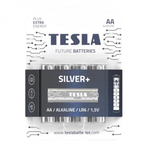Baterijos Tesla AA Silver+ Alkaline LR06 2600 mAh (4 vnt) (13060420)-Elementai