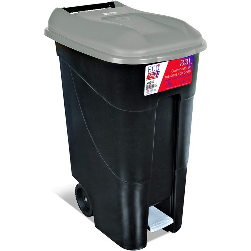 Ecost prekė po grąžinimo Tayg pilka atliekų šiukšliadėžė su dangčiu 80 litrų su pedalu, juoda