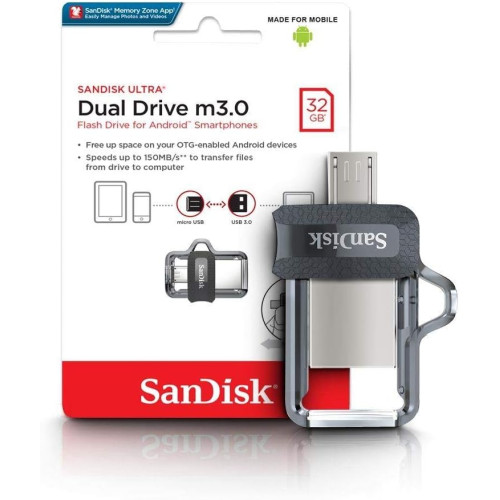 USB atmintukas SANDISK 32GB ULTRA DUAL DRIVE M3.0 micro-USB and USB 3.0 con-USB