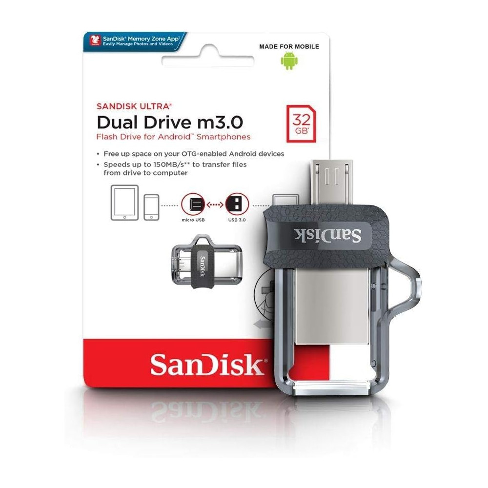 USB atmintukas SANDISK 32GB ULTRA DUAL DRIVE M3.0 micro-USB and USB 3.0 con-USB