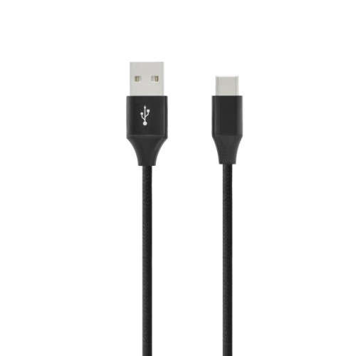 TOTI USB cable 1 m 2A metal head USB-A to Type C 2.0, Black-Telefonų laidai ir