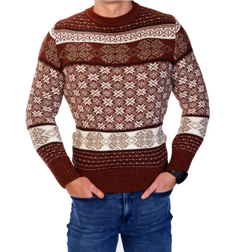 Vyriškas bordo Kalėdinis megztinis Snowflake-Megztinia-Akcija