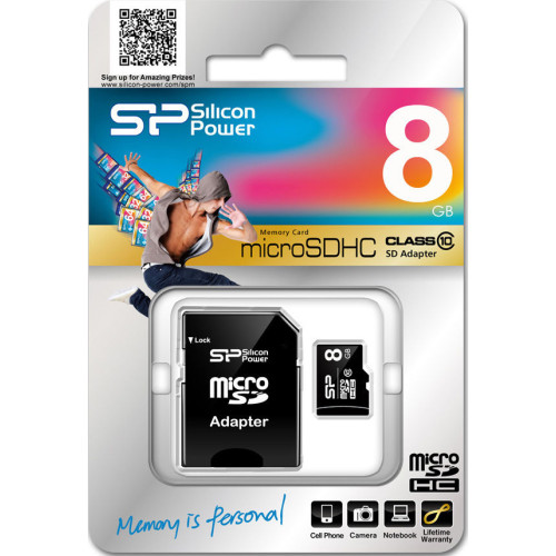 Atminties kortelė Silicon Power 8 GB, MicroSDHC, Flash memory class 10, SD. adapter"-Atminties
