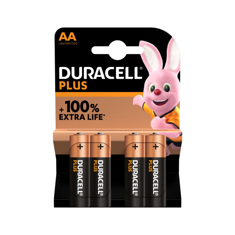 Šarminė baterija LR6 (MN1500/AA) 1.5V Duracell 100% Plus Power (4vnt blisteryje)-Elementai