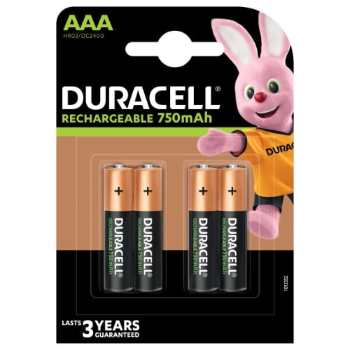 Įkraunamos baterijos DURACELL AAA 750 mAh, 4 vnt-Baterijos AA, AAA-Elementai