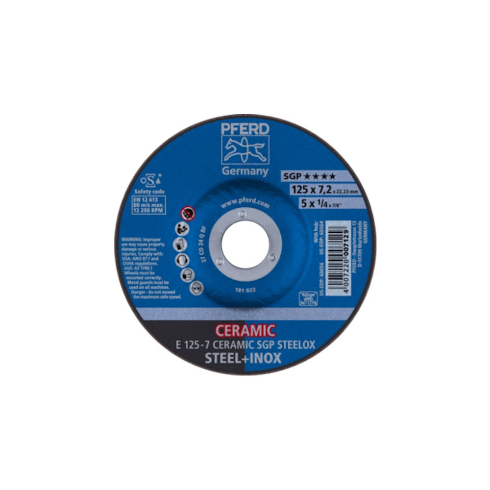 Šlifavimo diskas PFERD E125-7 Ceramic SGP Steelox-Metalo šlifavimo diskai-Abrazyvai
