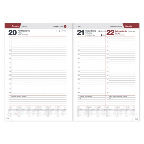 Darbo knyga-kalendorius 2024 m. A5, avietinė raudona sp.-Kalendoriai ir darbo knygos-BIURO