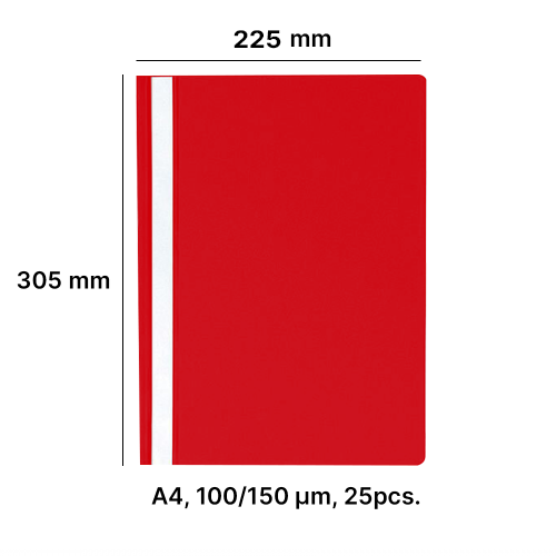 AD Class Segtuvėlis skaidriu viršeliu 100/150 Raudonas, pakuotėje 25 vnt.-Segtuvai-Dokumentų