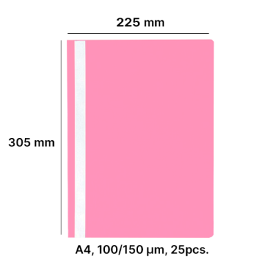AD Class Segtuvėlis skaidriu viršeliu 100/150 rožinis, pakuotėje 25 vnt.-Segtuvai-Dokumentų
