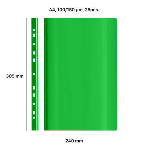 AD Class Segtuvėlis skaidriu viršeliu su perforacija 100/150 žalias, pakuotėje 25
