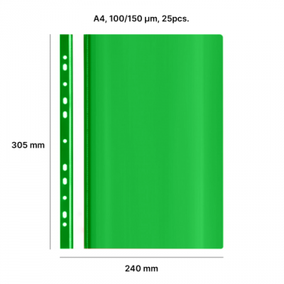 AD Class Segtuvėlis skaidriu viršeliu su perforacija 100/150 žalias, pakuotėje 25