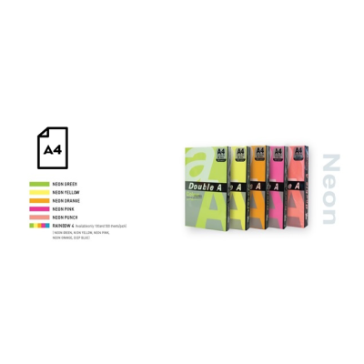 Spalvotas Neon popierius Double A, 75g, A4, 100 lapų, Rainbow 4, 5 Neon spalvų-Spalvotas biuro