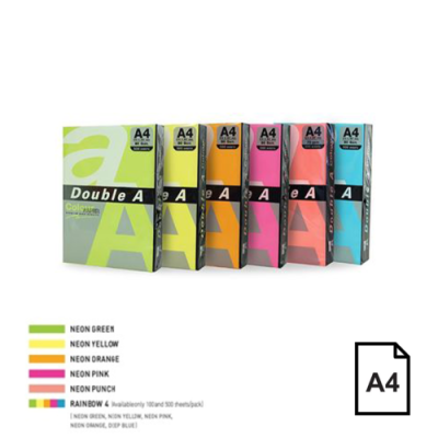 Spalvotas Neon popierius Double A, 75g, A4, 500 lapų, Rainbow 4, 5 Neon spalvų-Spalvotas biuro