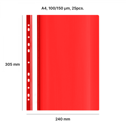 AD Class Segtuvėlis skaidriu viršeliu su perforacija 100/150 Raudonas, pakuotėje 25