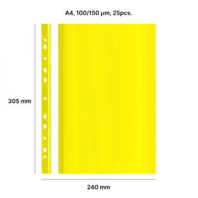 AD Class Segtuvėlis skaidriu viršeliu su perforacija 100/150 Geltonas, pakuotėje 25