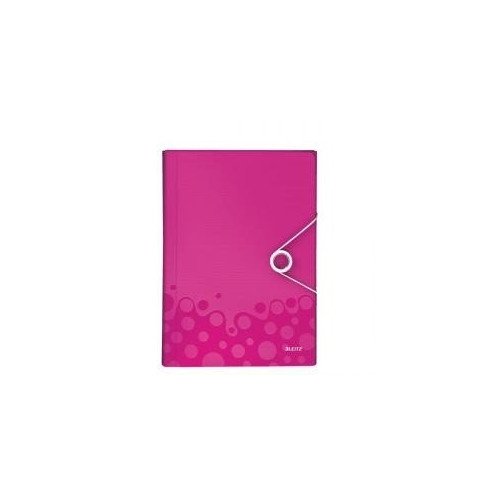 Aplankas-kartoteka su gumele Leitz WOW, A4, plastikinis, rožinis, 6 skyrių