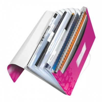 Aplankas-kartoteka su gumele Leitz WOW, A4, plastikinis, rožinis, 6 skyrių